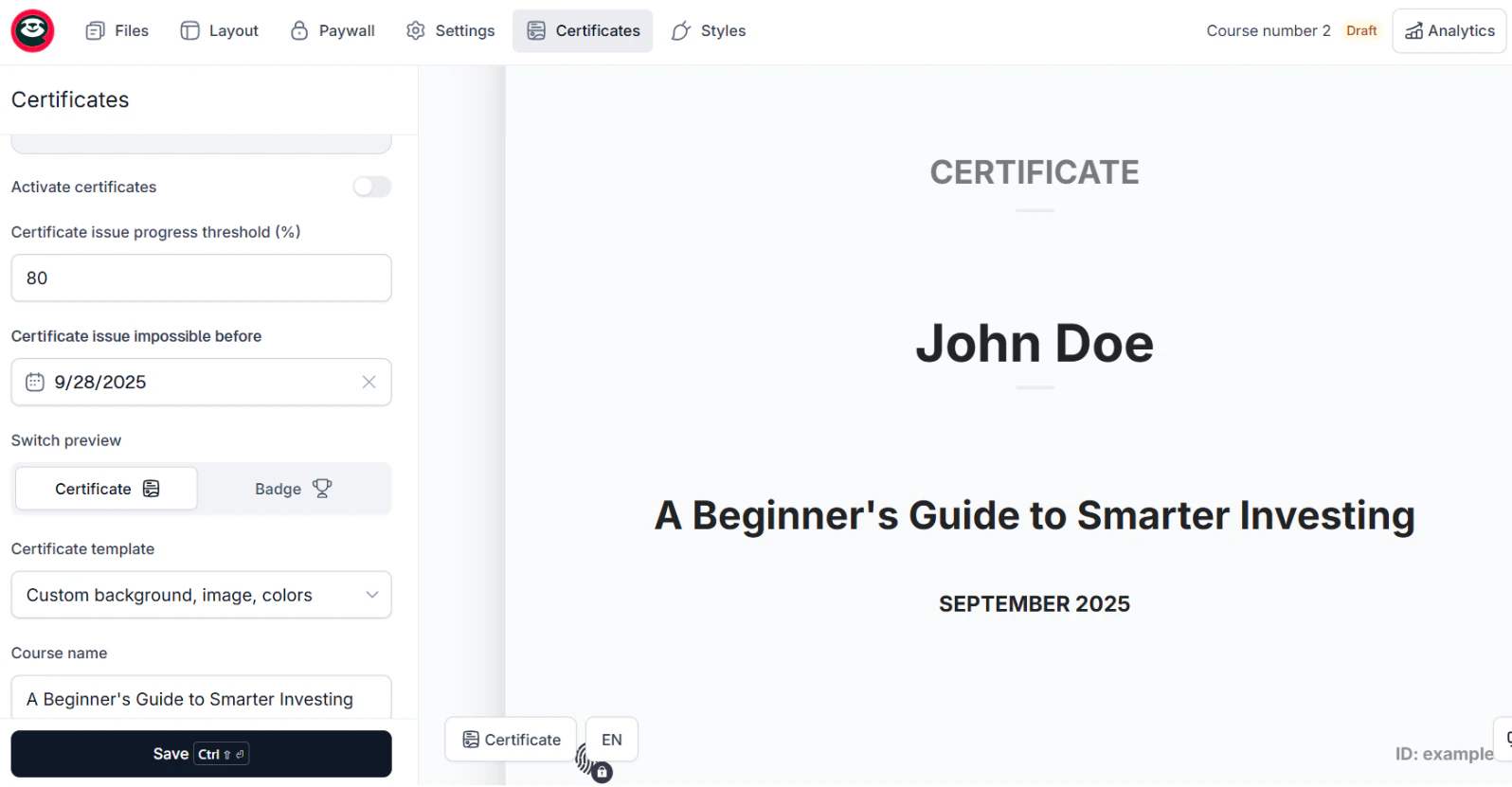 Easytools: vous pouvez aussi choisir la couleur, le modèle, et indiquer le nom de la formation sur le certificat de vos…