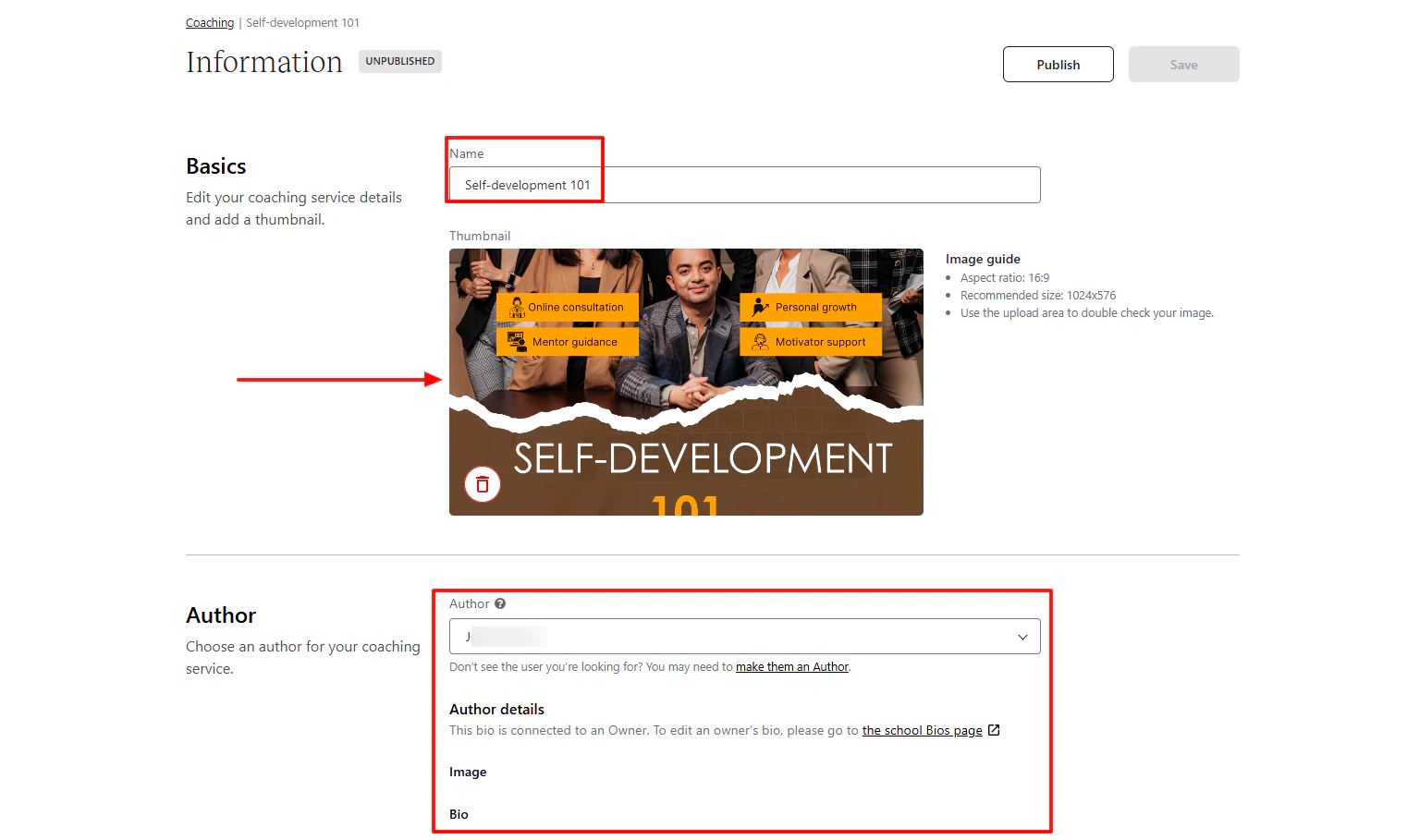 Teachable: vous pouvez aussi ajouter votre nom, votre photo et votre bio.
