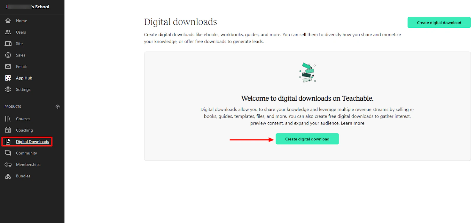 Teachable: téléchargements numériques avec "Digital downloads" - créateur de formations