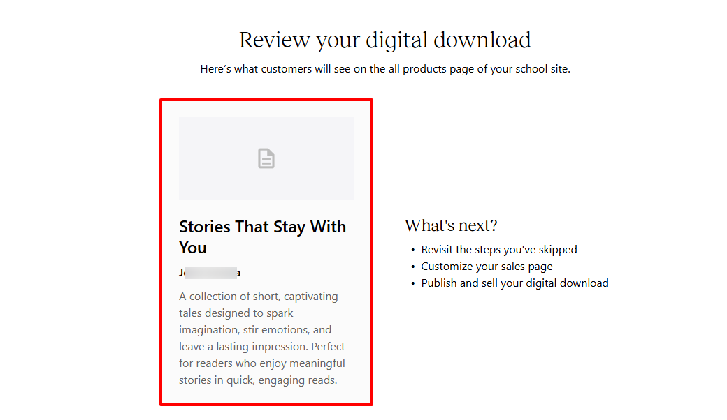 Teachable: vous pouvez vérifier comment les clients le verront sur la page listant tous les produits.