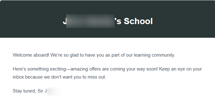 Teachable: une fois votre e-mail envoyé, vos clients ou vos élèves le recevront ainsi: