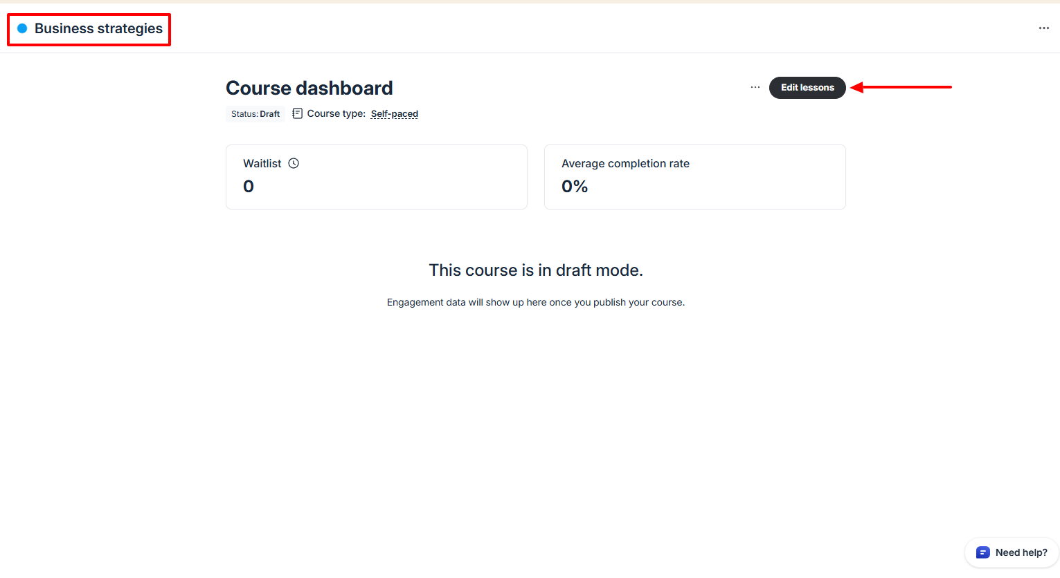 Circle.so: créateur de formations avec "edit lessons" puis "add new"