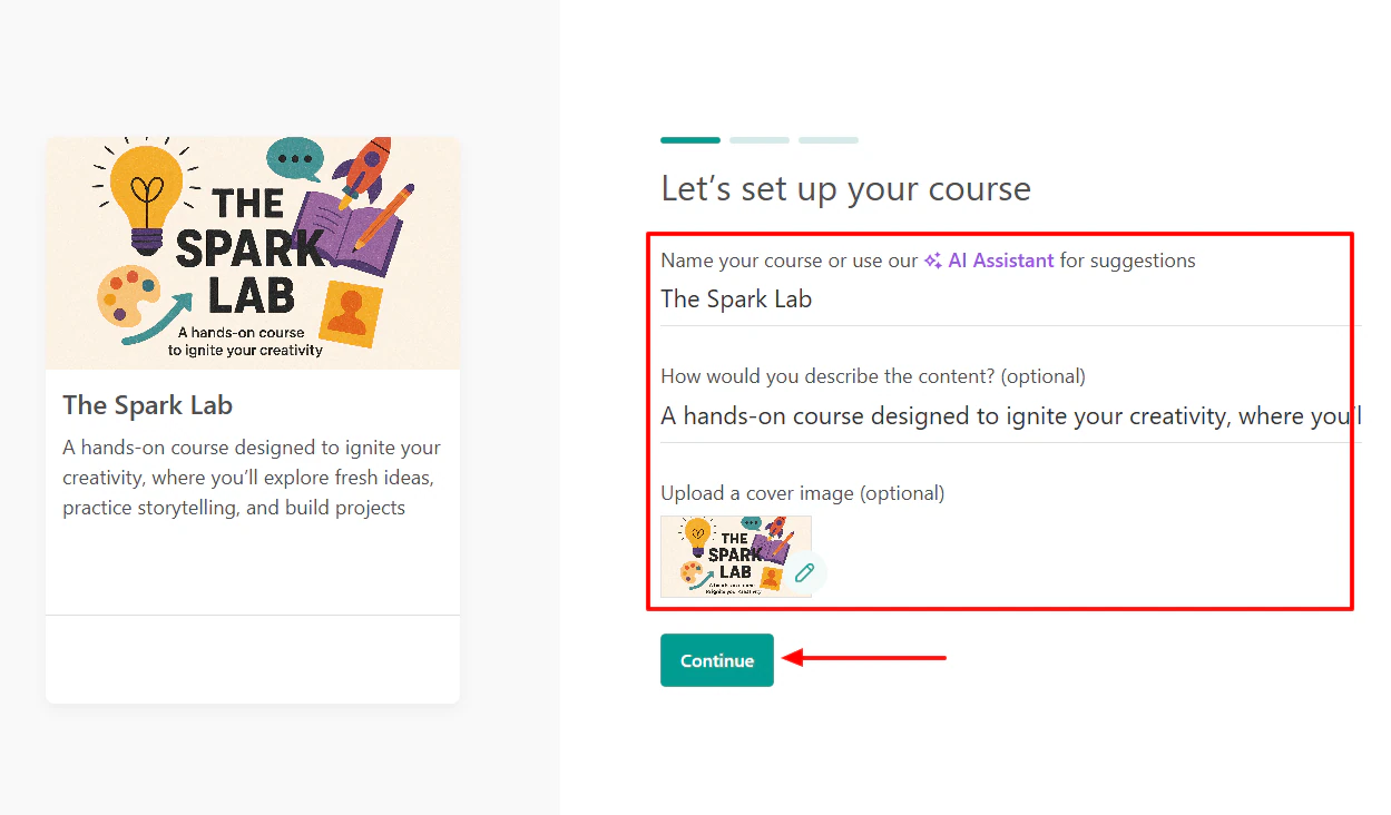 LearnWorlds: capture d'écran du créateur de formations vue 2