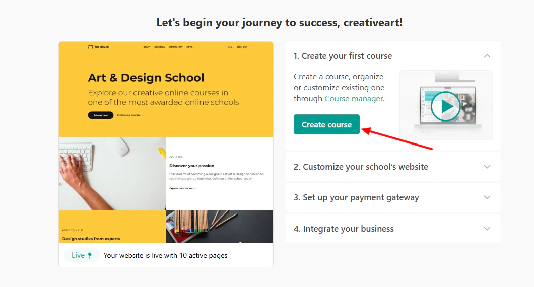 LearnWorlds: créateur de formations avec "create course" - créateur de site