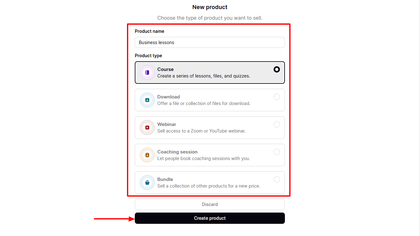 Podia: capture d'écran de la page de paiement - produit digital