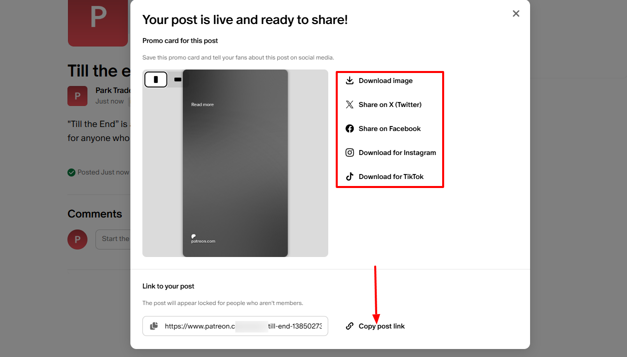 Options de partage et de téléchargement d'une publication.