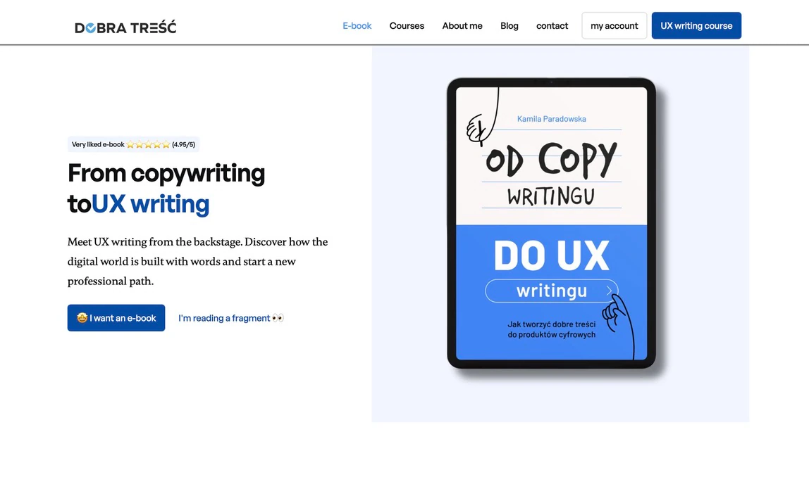 E-book promotion on UX writing course.