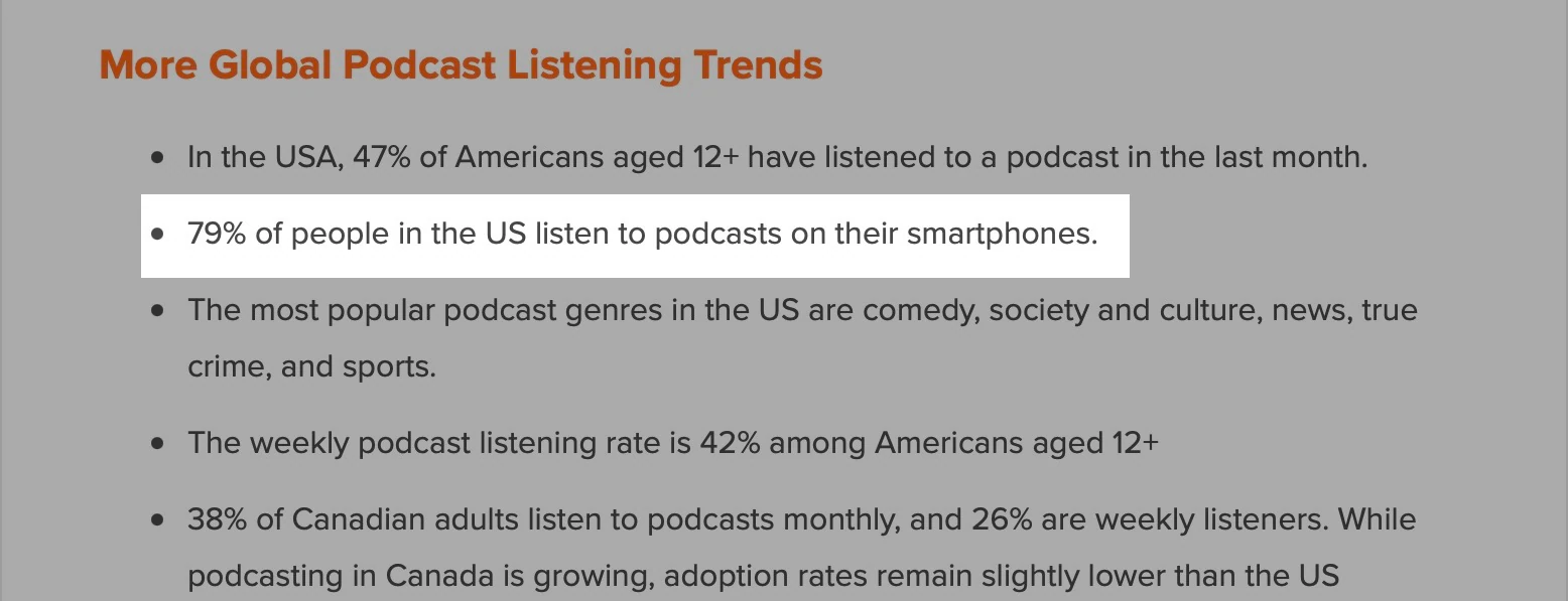 Stat on US podcast listening habits.