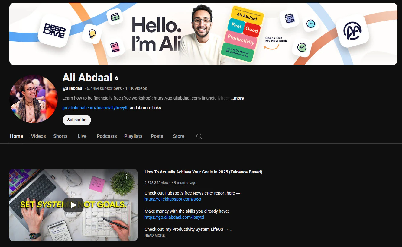 Ali Abdal official youtube channel with book promo.