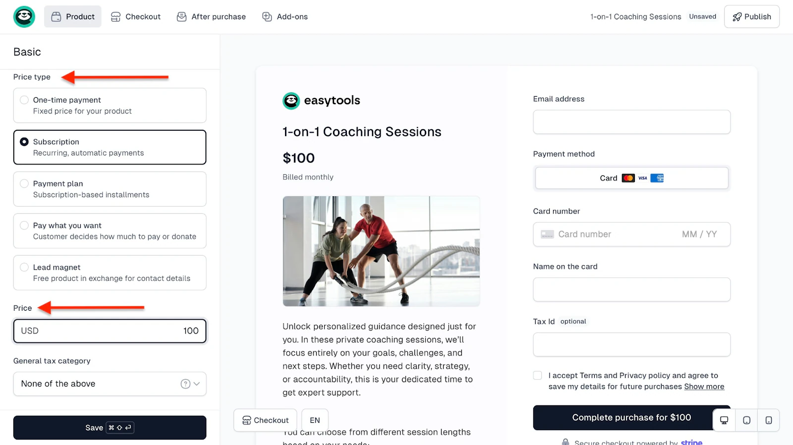 Easytools: capture d'écran du créateur de formations