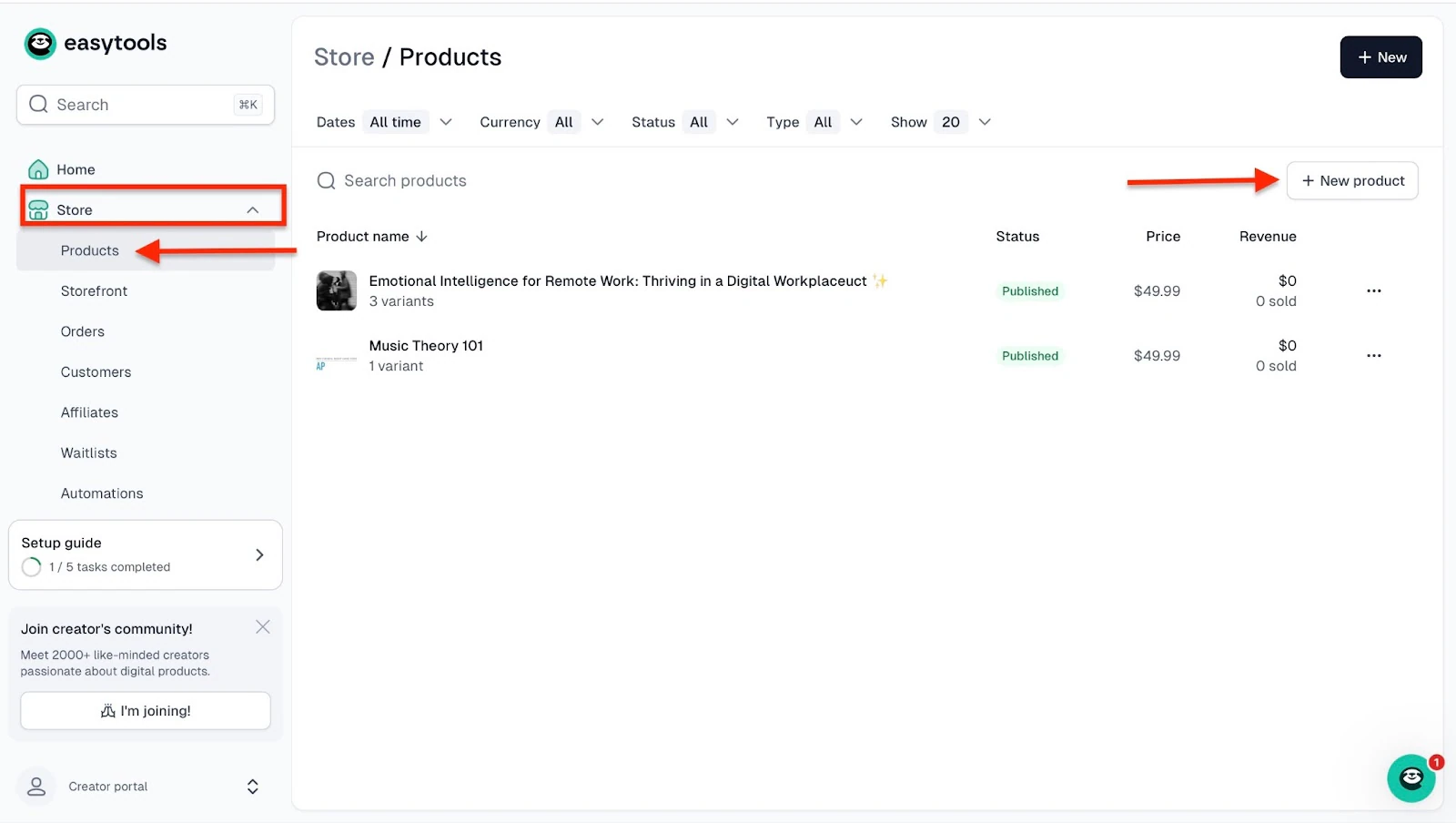 Easytools: écran "Store"