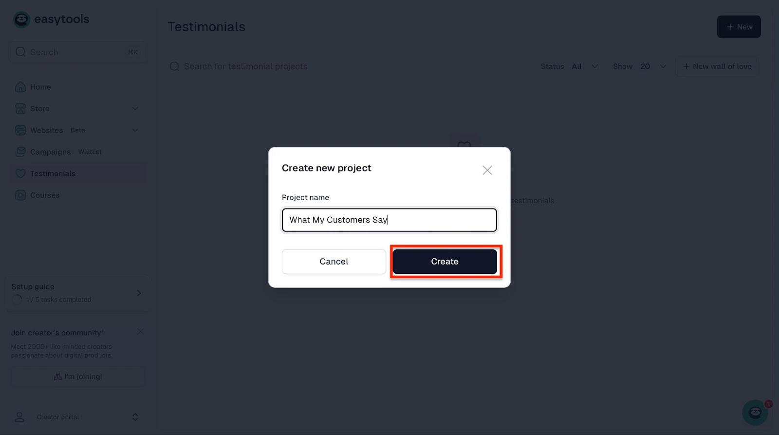 Easytools: capture d'écran des témoignages - créateur de site