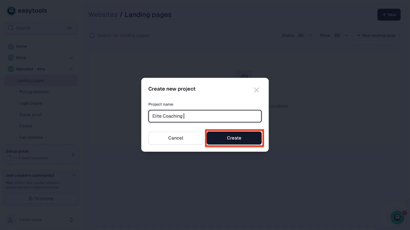Easytools: créateur de site affichant "Easycart" - réglages de marque
