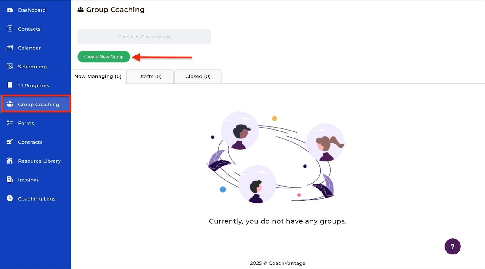 CoachVantage: les fonctionnalités que j'ai adorées, affichant "Group Coaching" - créateur de formations