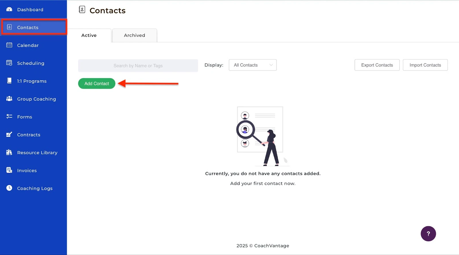 CoachVantage: les fonctionnalités que j'ai adorées, affichant "Contacts"
