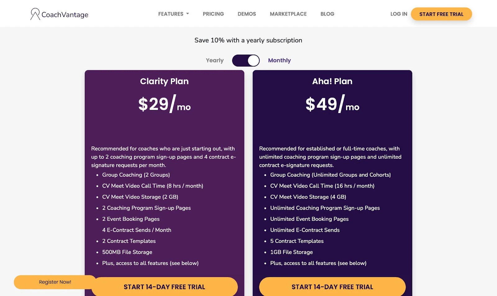 Formules tarifaires de CoachVantage