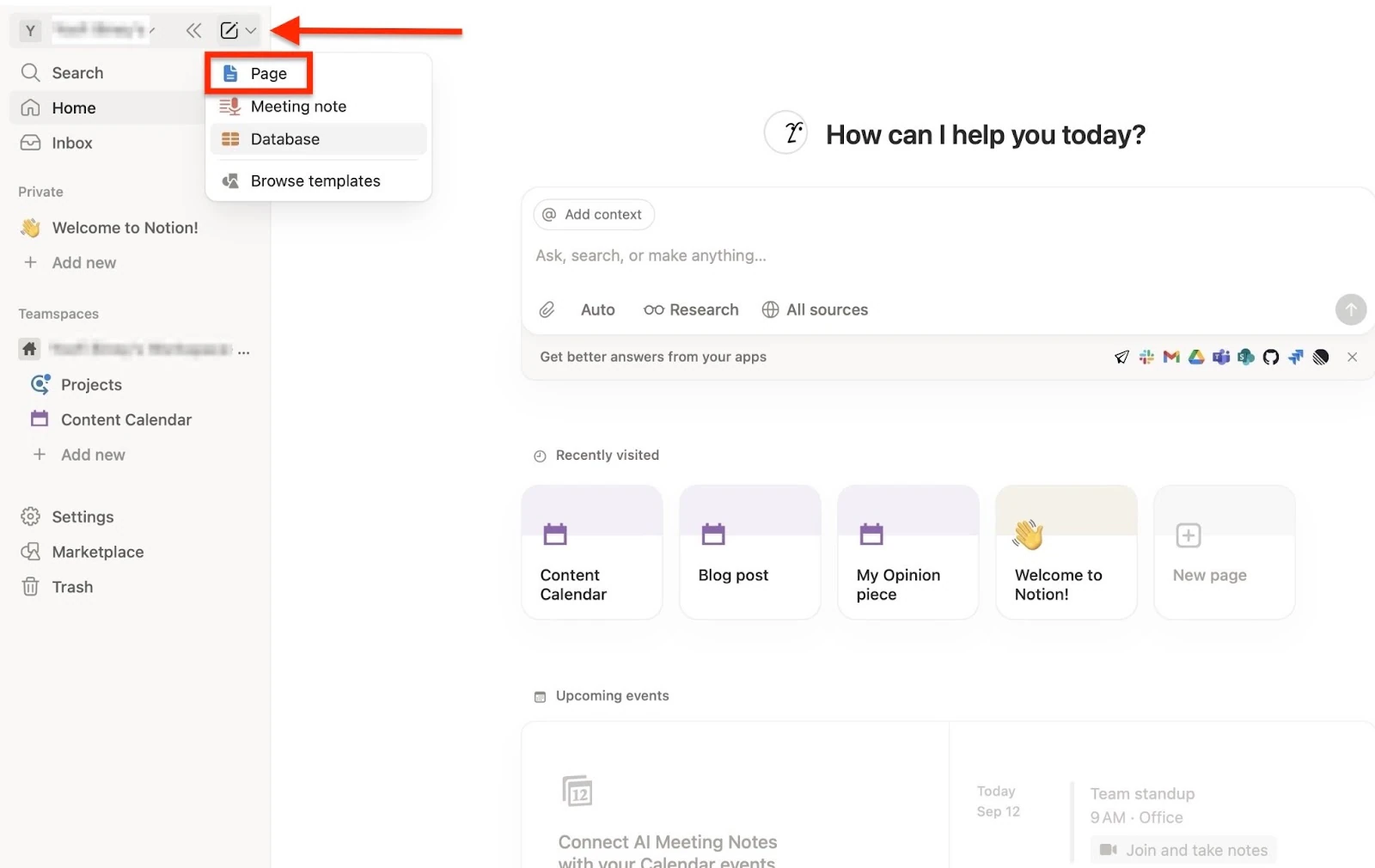 Notion: pages affichant "Page"