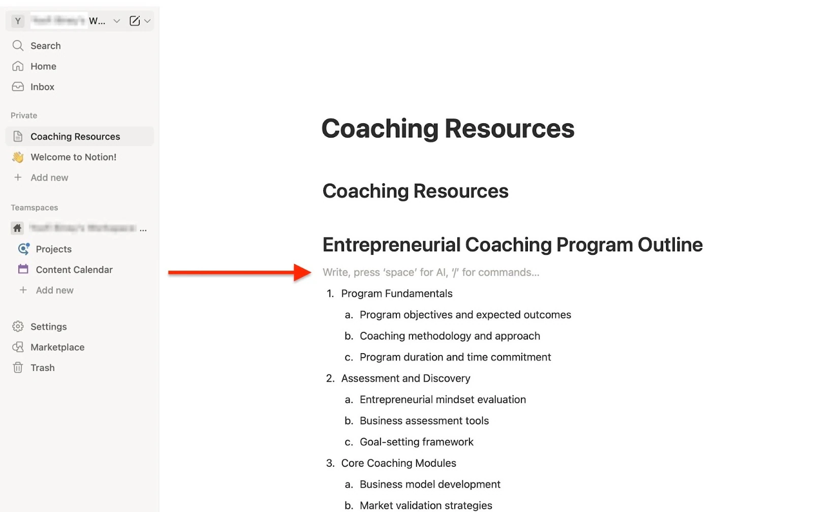Page de ressources de coaching avec le plan du programme