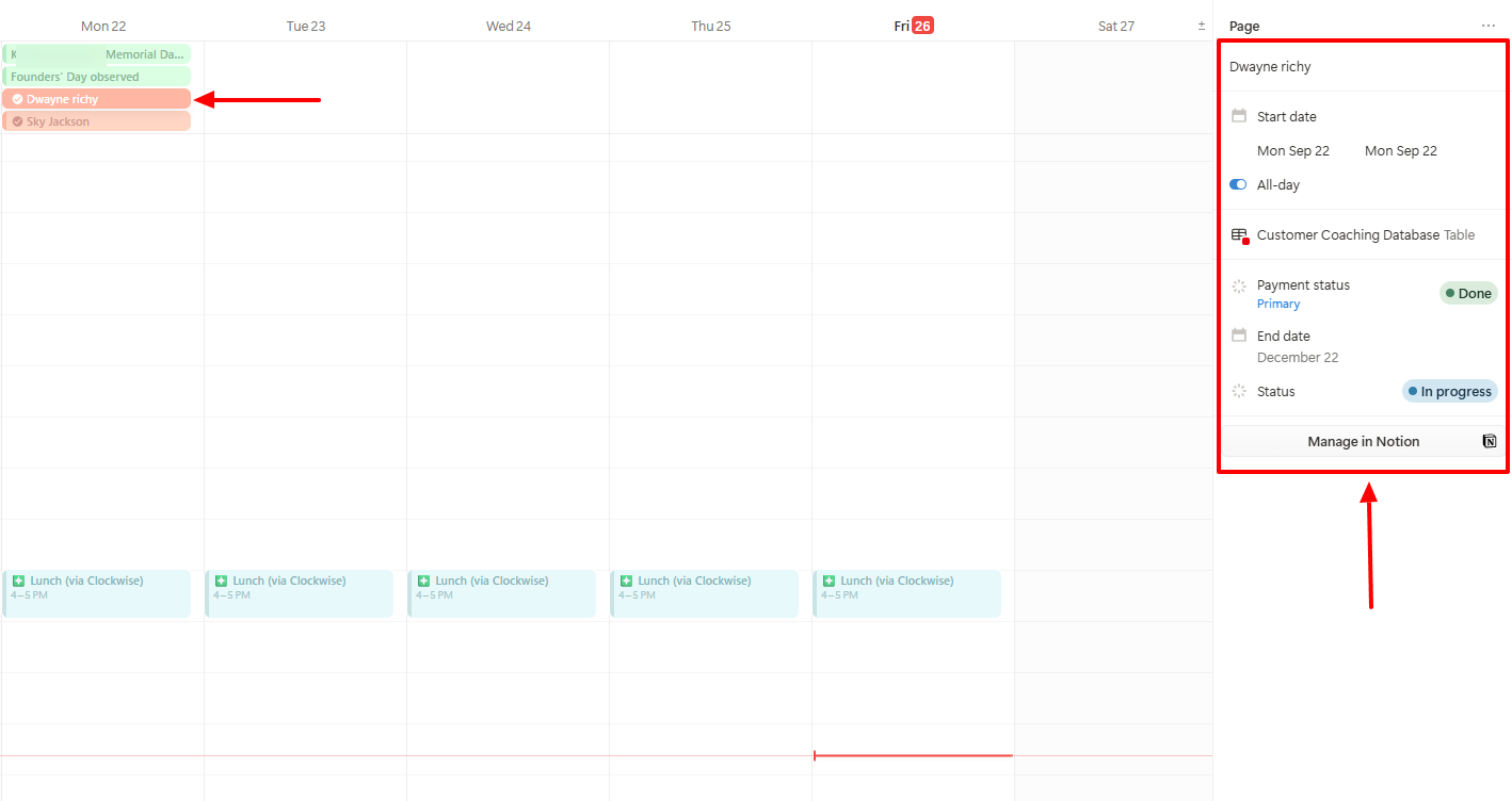 Gérer une fiche client dans Notion Calendar