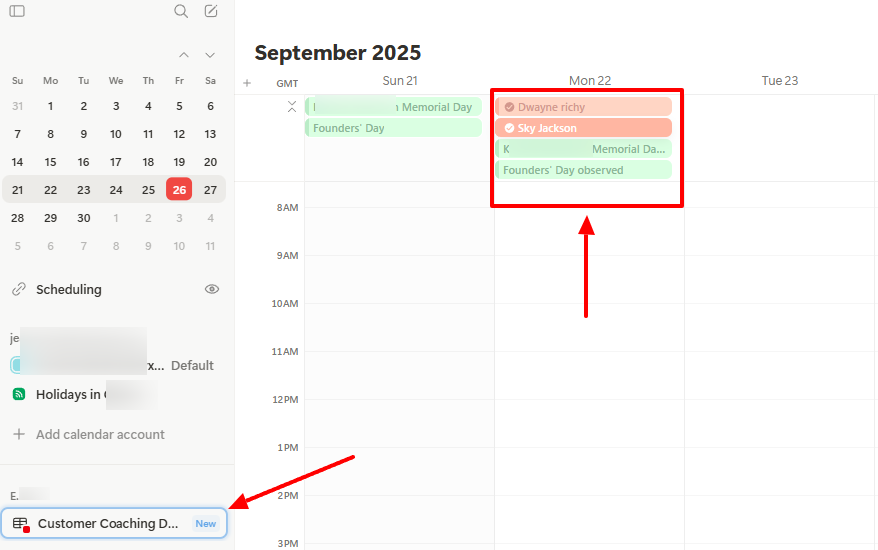 Base de données de coaching ajoutée au calendrier