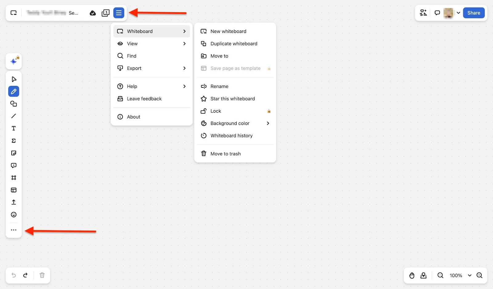 Barre d'outils de l'éditeur de tableau blanc