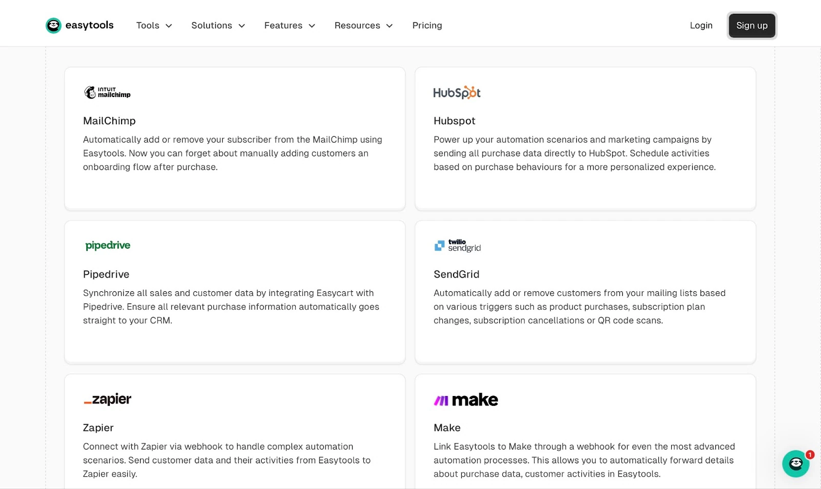 Intégrations dans Easytools