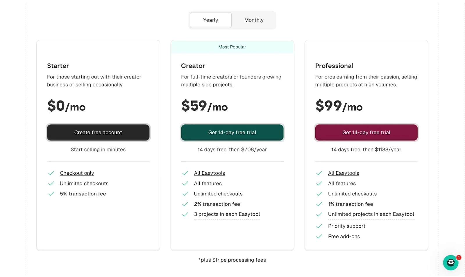Trois formules tarifaires Easytools comparées côte à côte