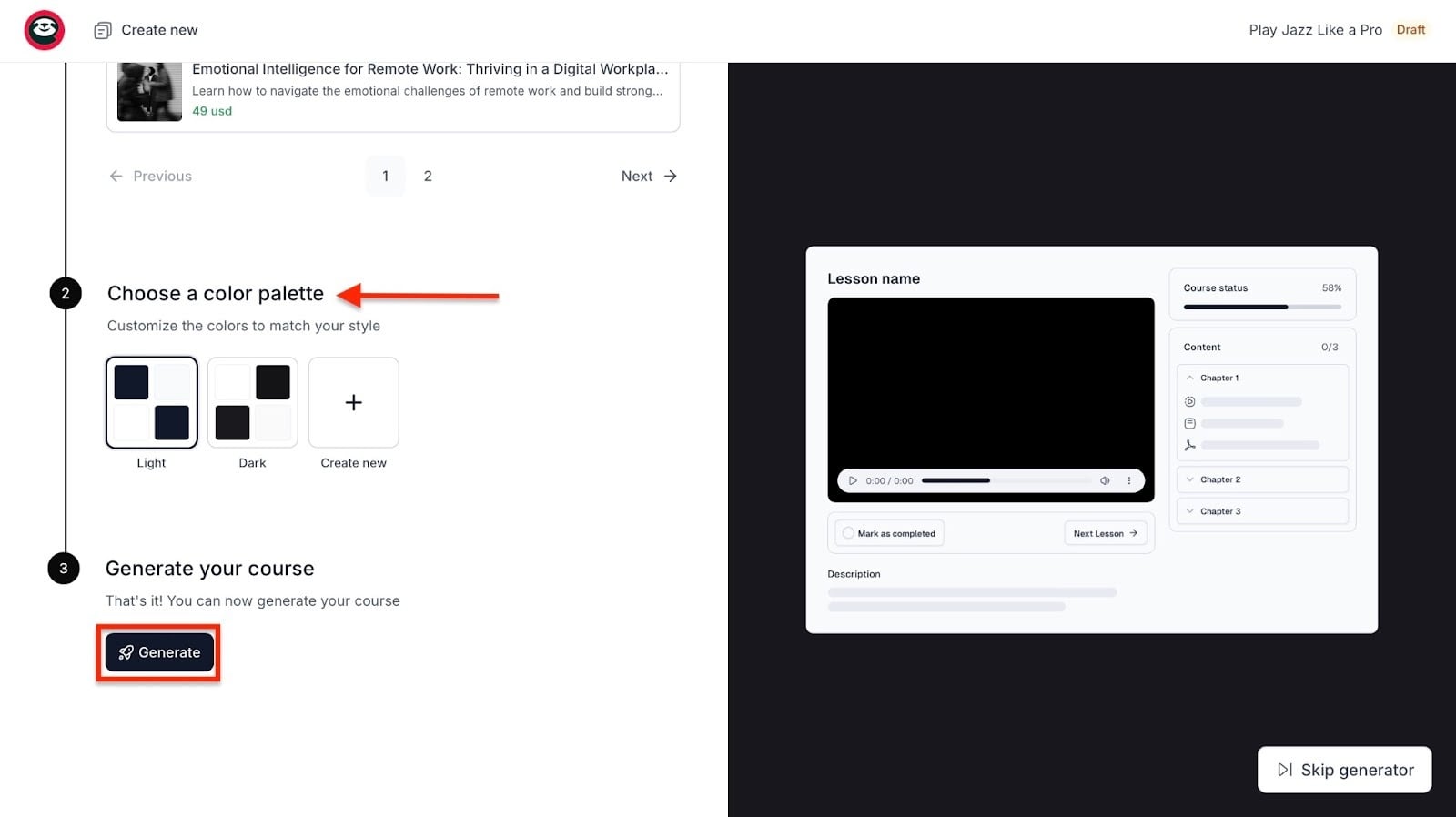 Easytools: branding settings showing “Generate”