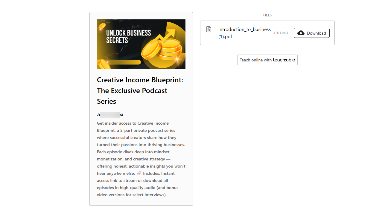 Preview of a digital download page