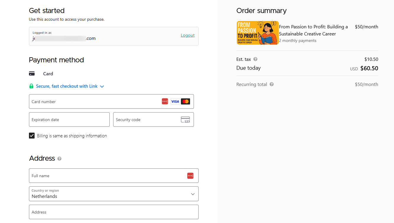 Course and payment plan created