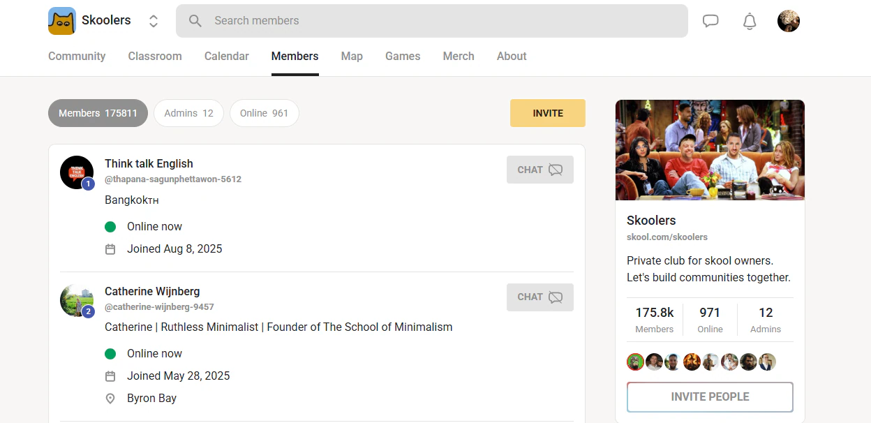 Page displaying users locations and online status
