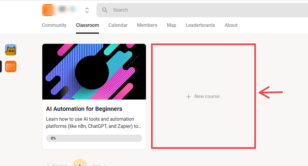 Classroom section section showing AI course and new course option