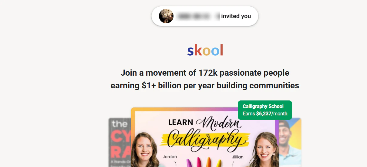 Invitation page showing community growth and featured success stories