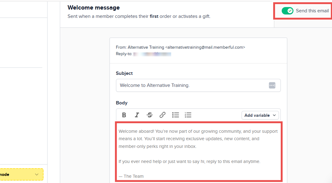 Send welcome email for new best patreon alternatives member