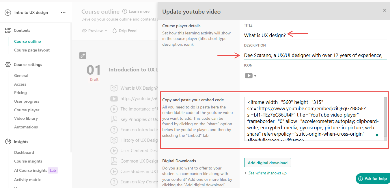 Youtube video settings page showing title
