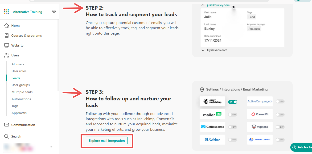 Lead management dashboard showing how to track segment