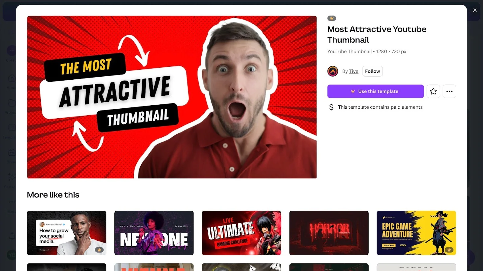 Aperçu d'un exemple de template de miniature YouTube