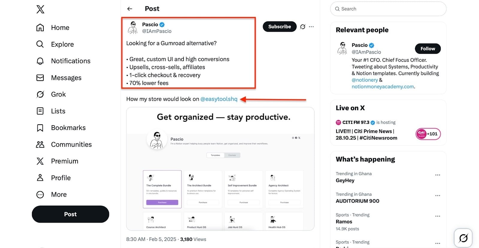 Un créateur de contenu recommande Easytools sur X