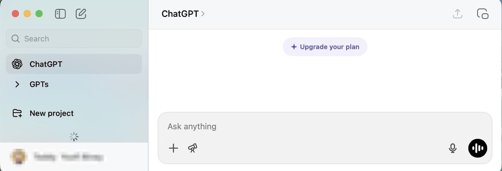 Interface de ChatGPT affichant l'option de passage à une offre supérieure