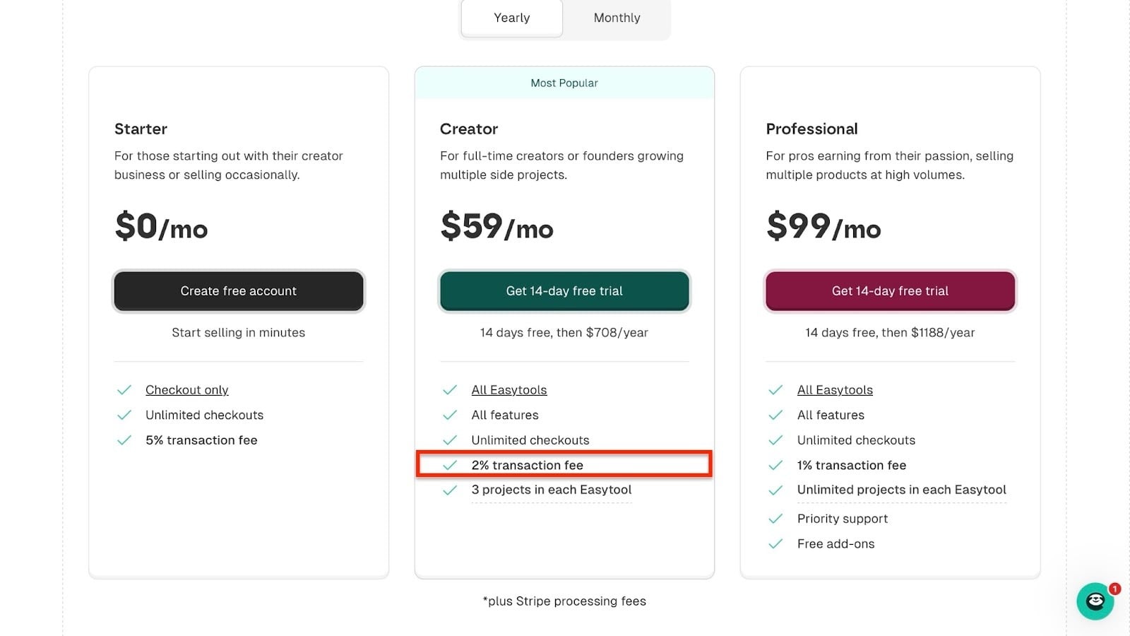 Formules tarifaires d'Easytools
