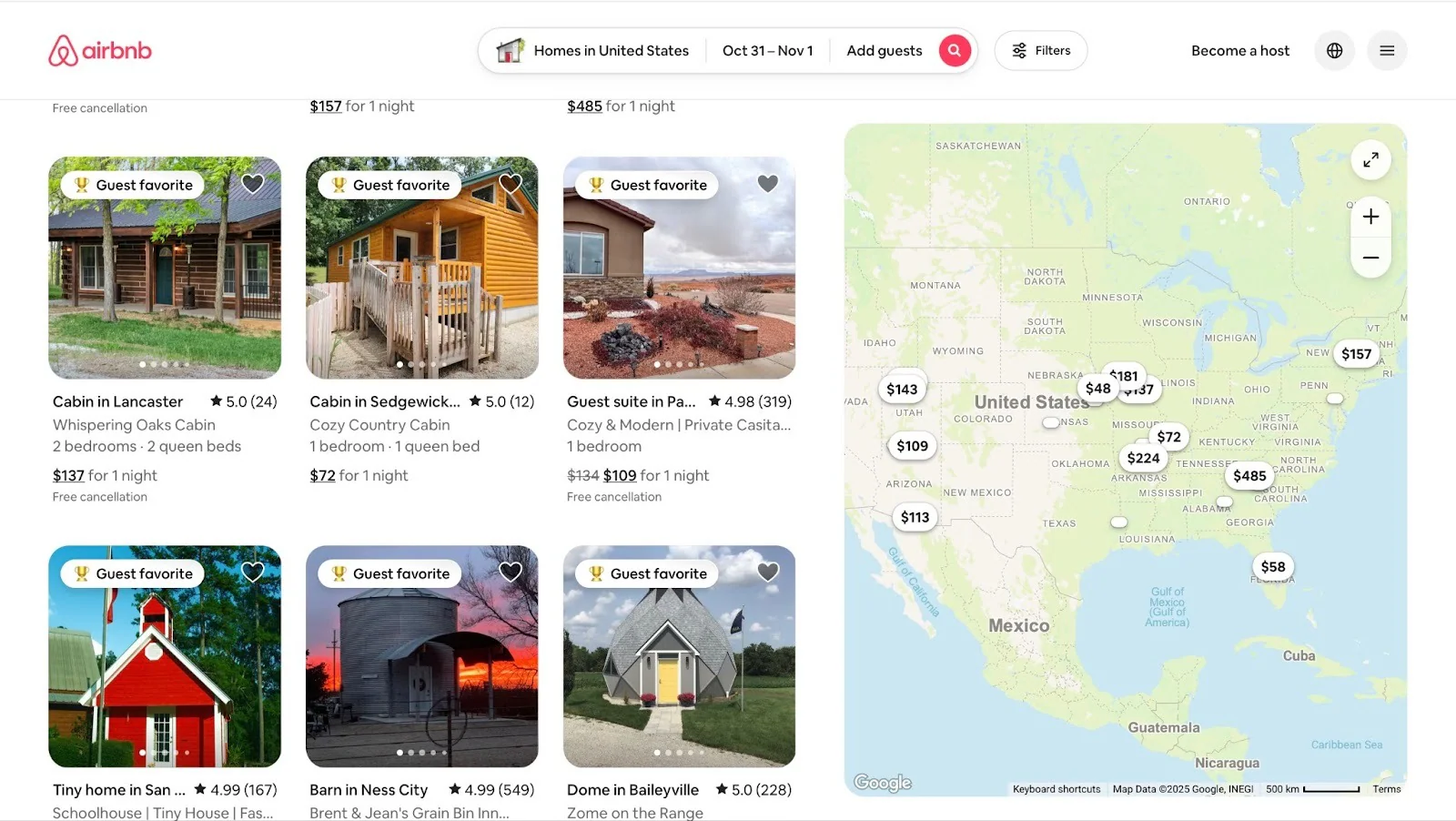 Plateforme d'annonces de location présentant des logements parmi les idées de revenus passifs