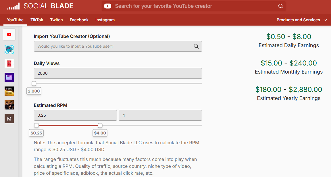 Calculateur de revenus YouTube pour les idées de revenus passifs