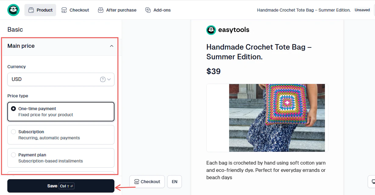 Configuration des prix produit pour les idées de revenus passifs