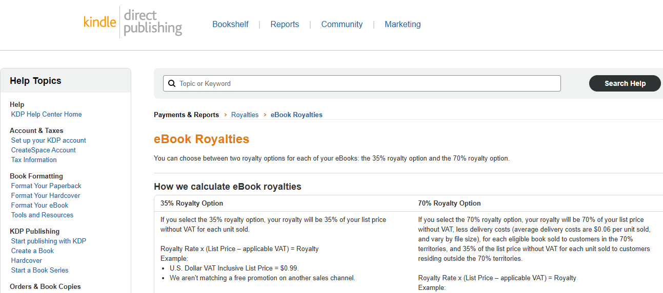 Page de Kindle Direct Publishing