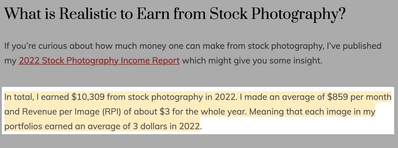 Un photographe dévoile son revenu annuel et son revenu moyen par image