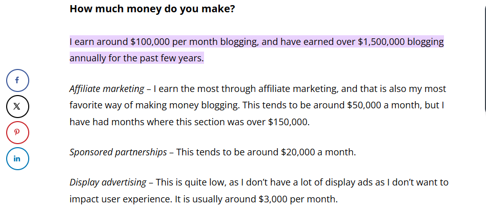 Fourchette de revenus issus du blogging