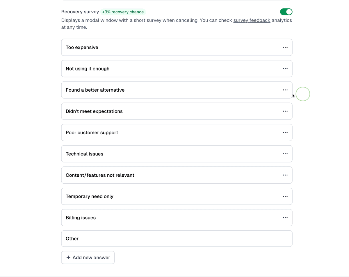 Subscription recovery cancelation survey 