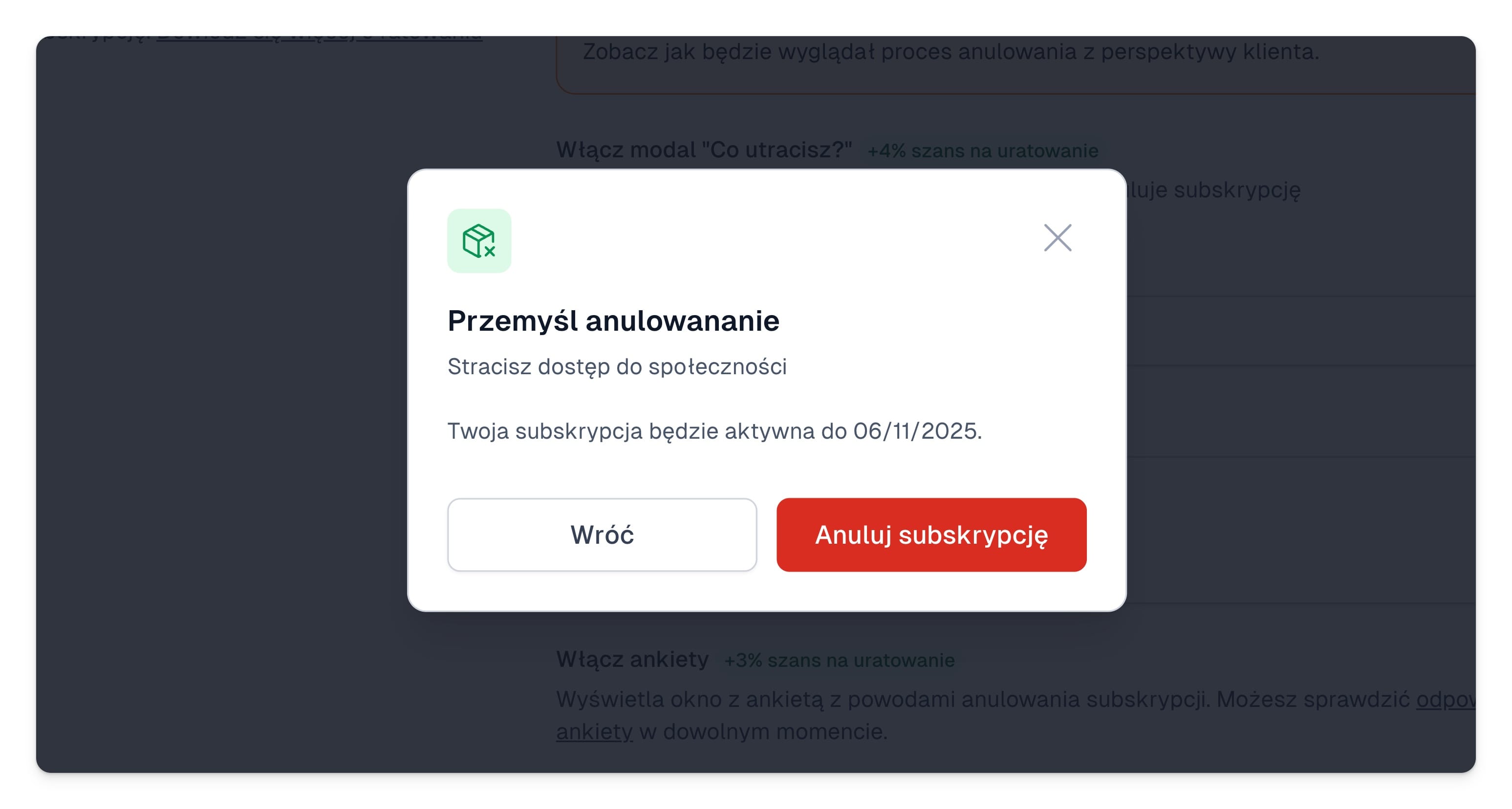 Easytools modal ratowania subskrypcji