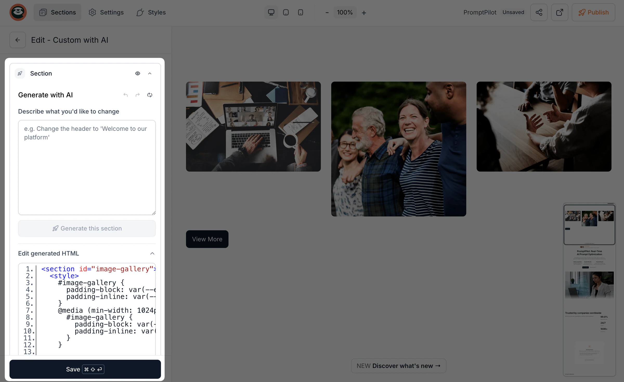 Tarda entre 20-30 segundos, se ejecuta en segundo plano y te da HTML editable, así puedes regenerarlo, ajustarlo,…