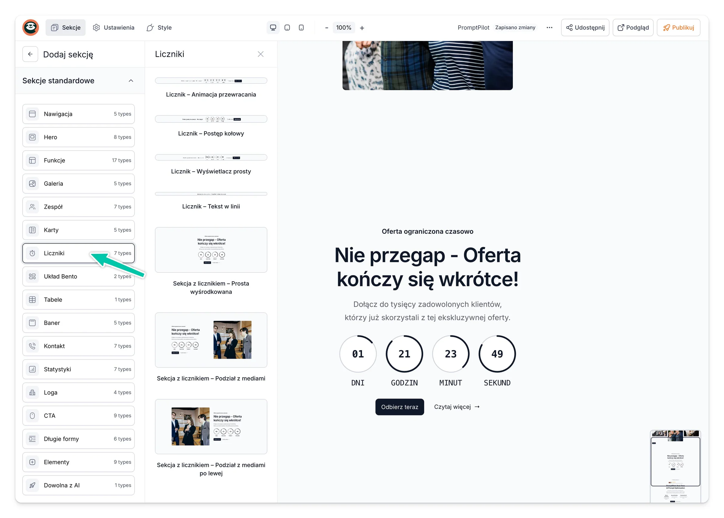 Sekcje z timerem w Easypage